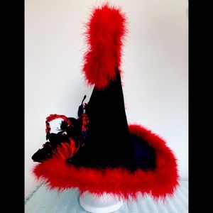 Elf victorian hat Black velvet & ted marabou feather trim Artisan one of